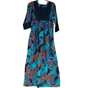 Vintage Hawaiian Print Maxi Dress with Side Ties